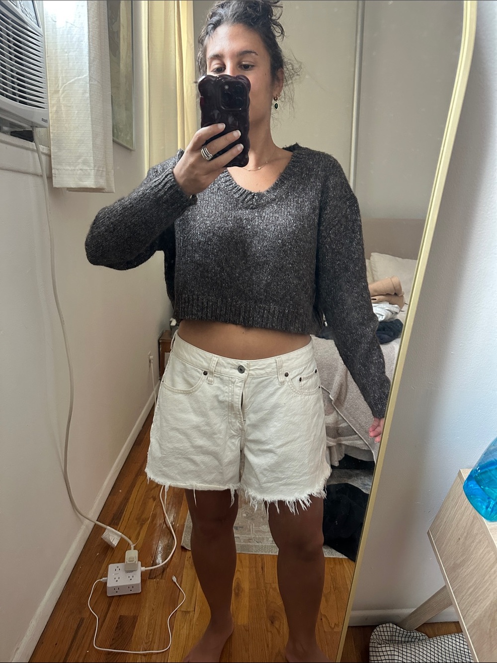 Zara Charcoal Cropped V-Neck Sweater